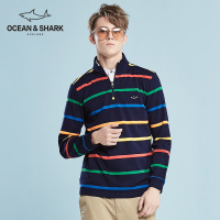 古老鲨鱼2018春男士动感撞色条纹柔软舒适拉链立领长袖T恤