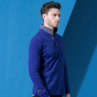 古老鲨鱼2018春秋季新款上衣翻领纯棉男装长袖T恤纯色修身POLO衫