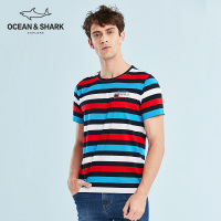 古老鲨鱼男士条纹撞色翻领短袖上衣T恤Polo衫男