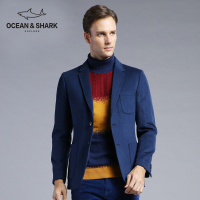古老鲨鱼秋冬男士纯色西装修身短款西装时尚男装修身羊毛呢单西