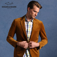 古老鲨鱼春装休闲免烫西服男士灯芯绒西服复古单西