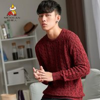 稻草人毛衣男2019秋冬新品时尚男士纯棉针织衫圆领纯色打底衫男