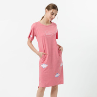 MiiOW/猫人睡裙女夏季长款短袖睡裙可爱宽松休闲舒适女士家居服MOU17025