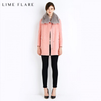LIMEFLARE/莱茵立体拼接弧形下摆狐狸毛领毛呢大衣LM15405WHC038