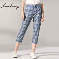 LIAA俪雅秋装新款超火休闲裤高腰七分西装裤宽松条纹羊毛直筒裤女_1