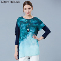 LANCY朗姿专柜正品女春时尚不规则拼接撞色雪纺衫LC15102WBL518_1