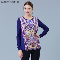 LANCY朗姿专柜正品女春烫钻印花套头长袖针织衫LC15102KPR027_1
