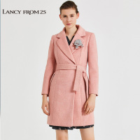 LANCY朗姿新女冬装翻领胸花腰带羊毛大衣LC16418WLC129_1