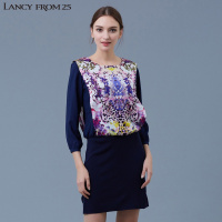 LANCY朗姿专柜正品女春印花拼接包臀七分袖连衣裙LC15102KOP037_1