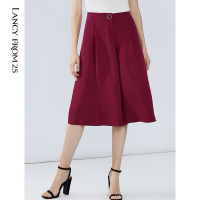 朗姿裤子女夏季装新款休闲裤酒红色裤裙高腰垂感宽松阔腿裤女_1