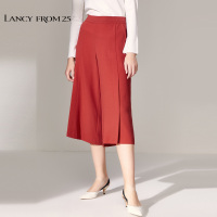 朗姿商场专柜同款女裤秋装新款九分裤高腰阔腿裤红色休闲宽松裤子_1