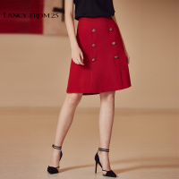 朗姿夏装新款ins超火高腰短裙港味一步开衩a字包臀红色半身裙女夏_1