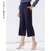 朗姿新款年九分直筒休闲裤女中腰宽松九分裤子藏蓝色西装裤_1