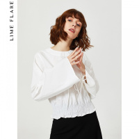 【商场同款】莱茵春季新款圆领抽绳衬衣韩版洋气通勤白衬衫女_1
