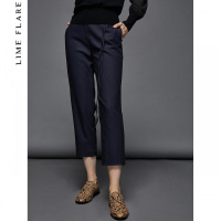 莱茵通勤秋冬新款韩版西裤直筒宽松长裤子修身纯色系带休闲裤女_2