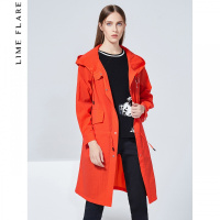 【商场同款】莱茵冬装新款宽松连帽抽绳收腰风衣中长款大衣_1