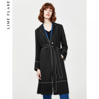【商场同款】莱茵春季新款韩版翻领收腰外套撞色中长款风衣女_1
