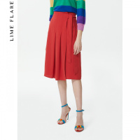 【商场同款】莱茵春新款针织半身裙韩版气质淑女配大衣红色百褶裙_1