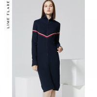 【商场同款】莱茵冬装新款韩版条纹针织包臀修身中长款一步裙_1