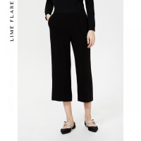 莱茵宽松显瘦阔腿裤女春秋高腰直筒韩版休闲减龄九分黑色休闲裤_1