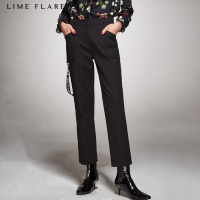 莱茵通勤专柜秋冬直筒口袋休闲裤纯色宽松修身bf风工装裤女_1
