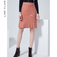 【商场同款】莱茵冬装新款韩版高腰包臀裙荷叶边半身裙_1