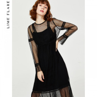 【商场同款】莱茵新款黑色法式性感网纱吊带长裙轻熟风气质连衣裙_18