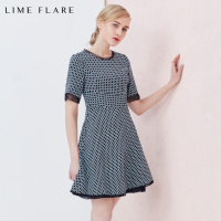 LIMEFLARE/莱茵福莱尔雪纺包边格子修身连衣裙LM16101WOP001_1