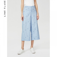 【商场同款】莱茵新款春秋高腰阔腿裤刺绣九分休闲裤女_2