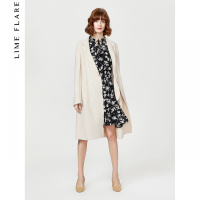 莱茵春季新款米色翻领毛呢外套宽松中长款羊毛大衣女_2