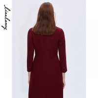 俪雅女装裙子新款秋冬简约收腰纯色圆领高腰直筒一步裙连衣裙