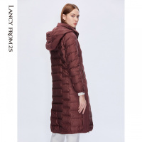 朗姿羽绒服女秋冬新款简约显瘦连帽中长款加厚羽绒服收腰外套