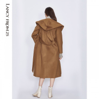 朗姿冬季毛呢外套女新款中长款羊毛手工双面呢子大衣商场同款