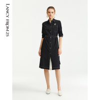 朗姿秋季新款风衣女中长款韩版简约收腰牛仔外套连衣裙式风衣