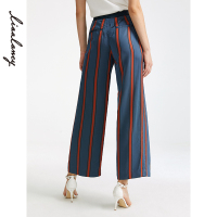 朗姿裤子女秋季新款休闲裤高腰九分裤长裤条纹薄款垂感阔腿裤