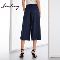 商场同款俪雅春装新款七分裤高腰垂感高含羊毛阔腿裤女裤子