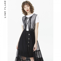 【商场同款】莱茵秋季新款韩版轻薄性感网纱黑色中长款无袖马甲女_2