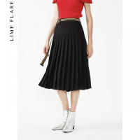 【商场同款】莱茵新款时尚中长款过膝气质垂感百褶港味休闲半身裙_2