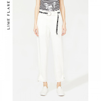 【商场同款】莱茵新款春秋高腰裤子女气质白色绑带九分休闲裤_2