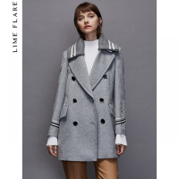 莱茵秋冬季流行羊毛呢复古赫本风翻领外套女呢子大衣商场同款_1