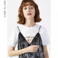 【商场同款】莱茵时尚性感蕾丝网纱吊带裙黑色v领无袖长款连衣裙_2