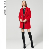 莱茵秋冬新款流行毛呢外套女短款时尚西装领纯色修身羊毛呢子大衣