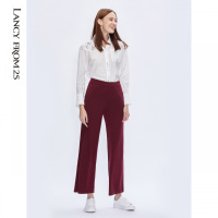 朗姿裤子女新款秋冬季时尚休闲直筒高腰针织阔腿微喇羊毛长裤