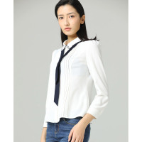 朗姿法式少女港风复古设计感小众高品质长袖秋冬白衬衫系带女