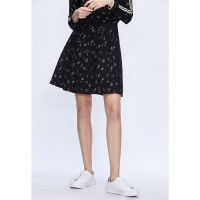 朗姿2019秋季高腰修身提花半身裙子女针织印花黑色裙子女