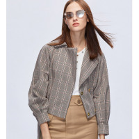 朗姿短款风衣2019秋季新款经典复古格纹长袖英伦风休闲时尚外套女