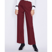 朗姿裤子女2019冬季职业气质新款酒红色中腰显瘦宽松阔腿长款西裤