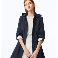 朗姿2019秋装新款素色外套简洁优雅连帽外套收腰显瘦气质夹克上衣