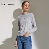 商场同款 朗姿春秋新款内搭毛衣修身套头动物图案含羊绒针织衫女