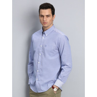 大卫山 男士休闲长袖衬衫棉拼接格子舒适商务衬衣